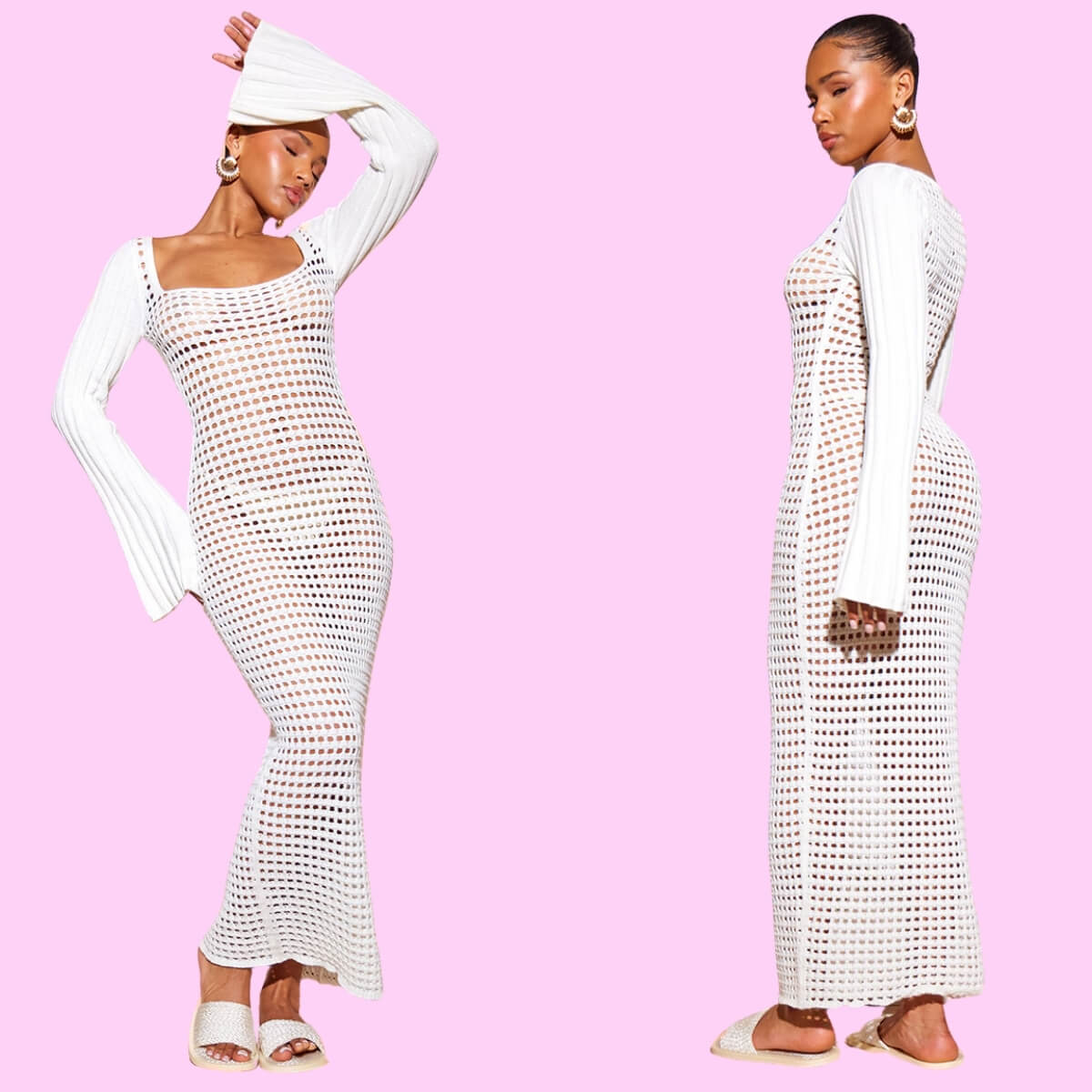 Open Crochet Scoop Neck Maxi Dress