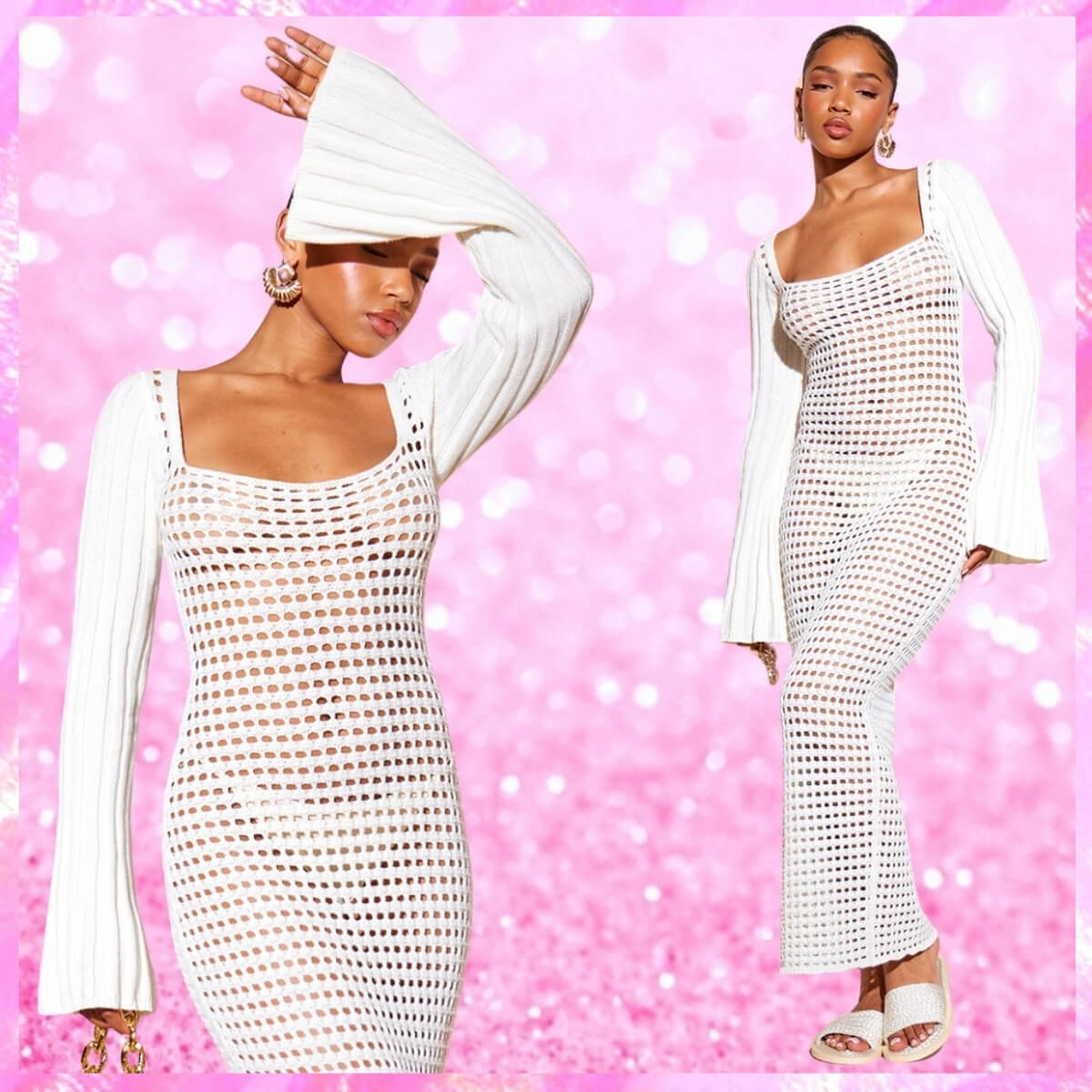 Open Crochet Scoop Neck Maxi Dress