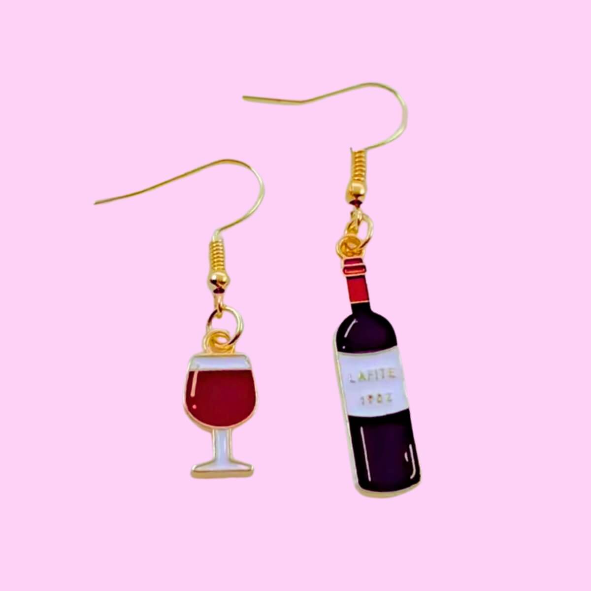 Red Wine Bottle & Glass Drop Earrings