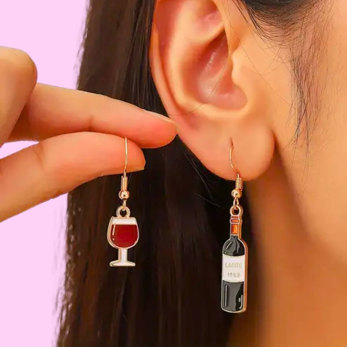 Red Wine Bottle & Glass Drop Earrings