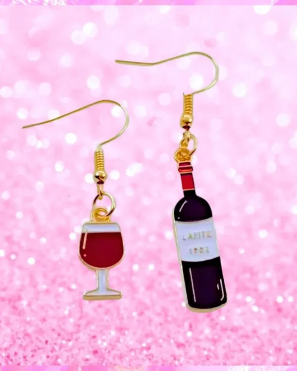 Red Wine Bottle & Glass Drop Earrings