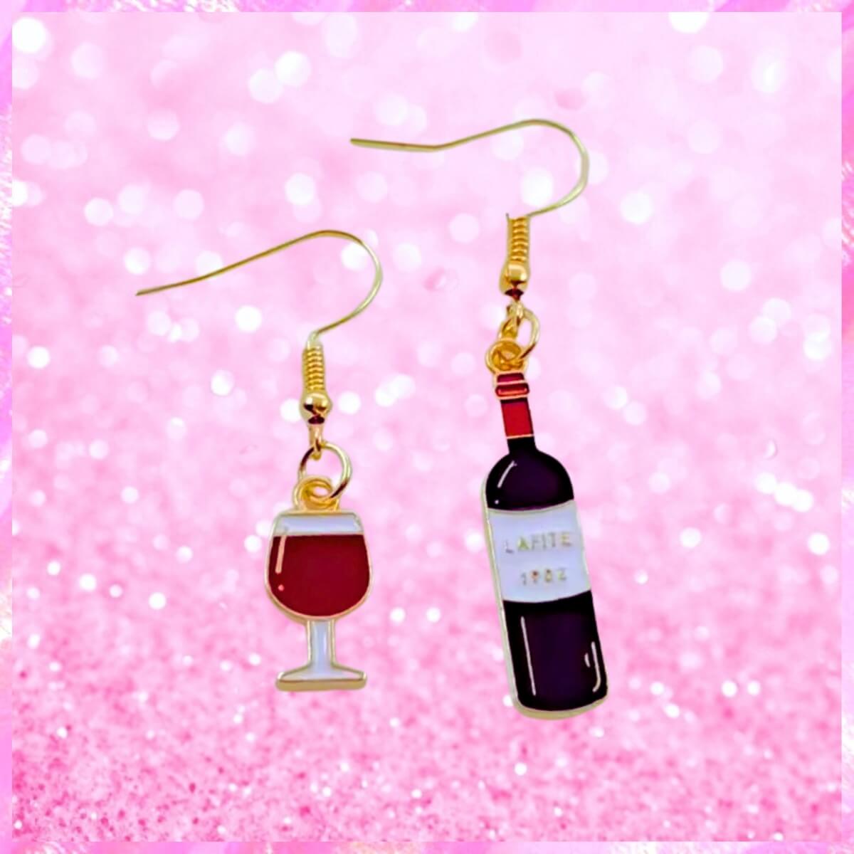 Red Wine Bottle & Glass Drop Earrings