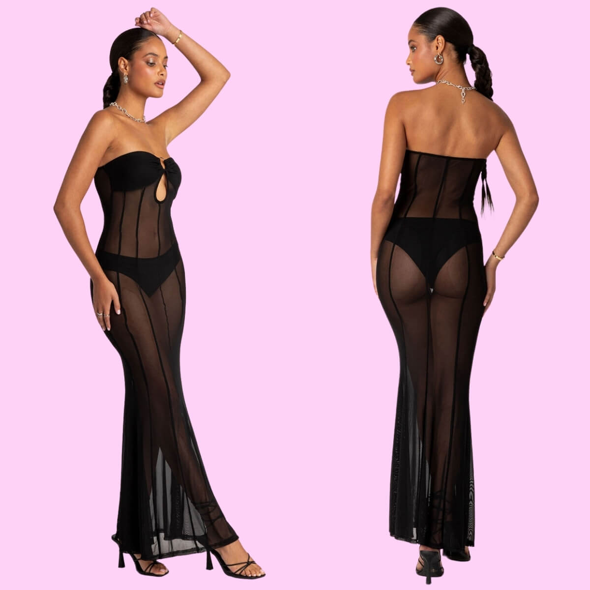 See-Through Cutout Mermaid Strapless Beach Dress In Black