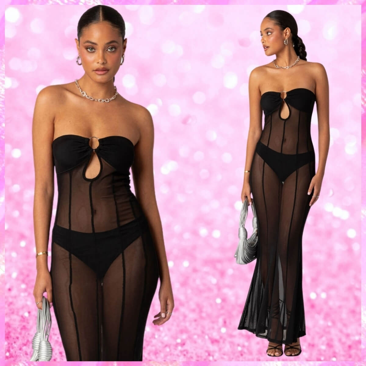 See-Through Cutout Mermaid Strapless Beach Dress In Black