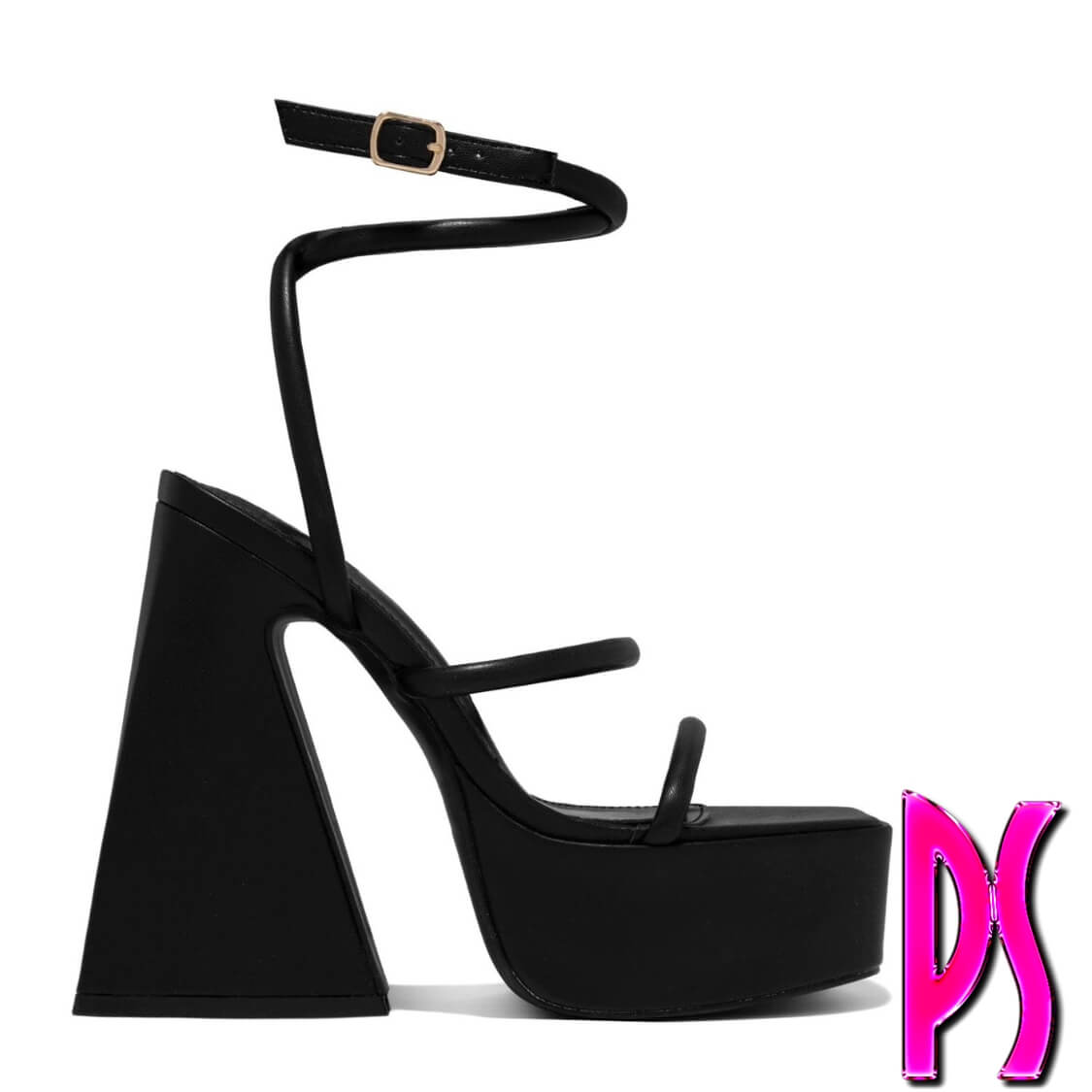 Black Block Heel Ankle Strap Heels