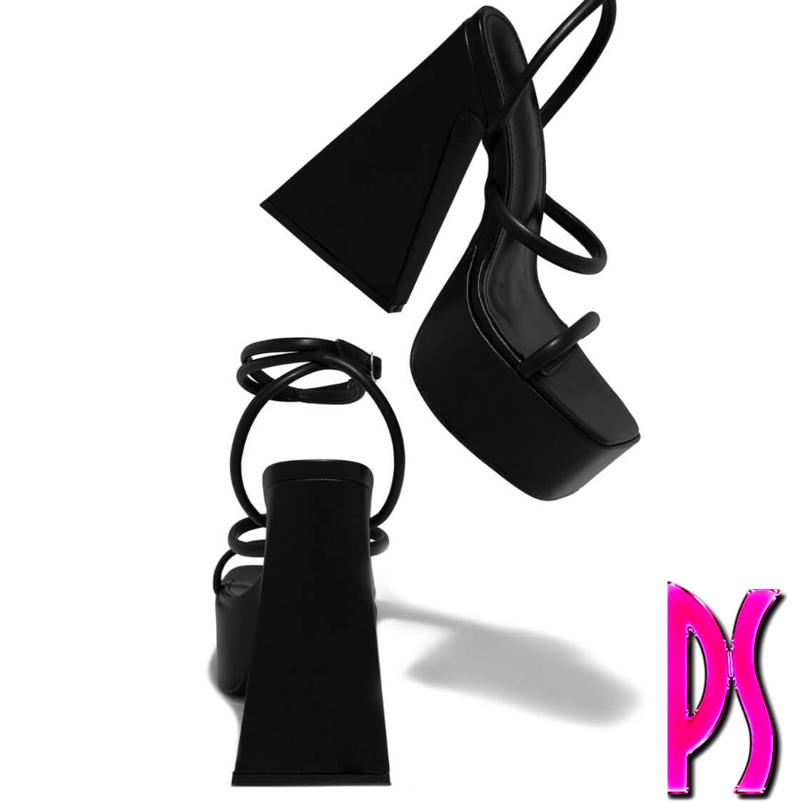 Black Block Heel Ankle Strap Heels