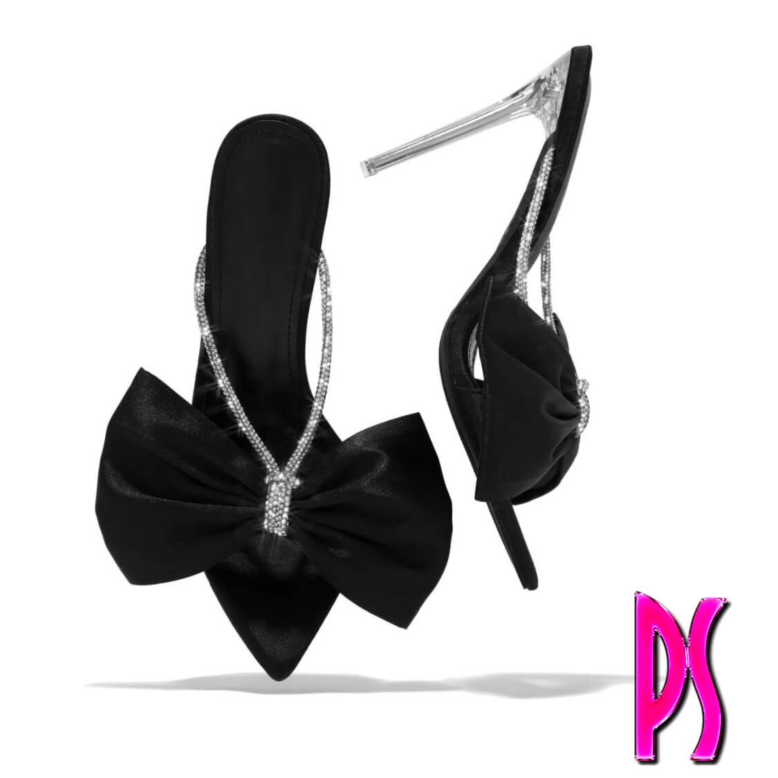 Black Embellished High Heel Mules