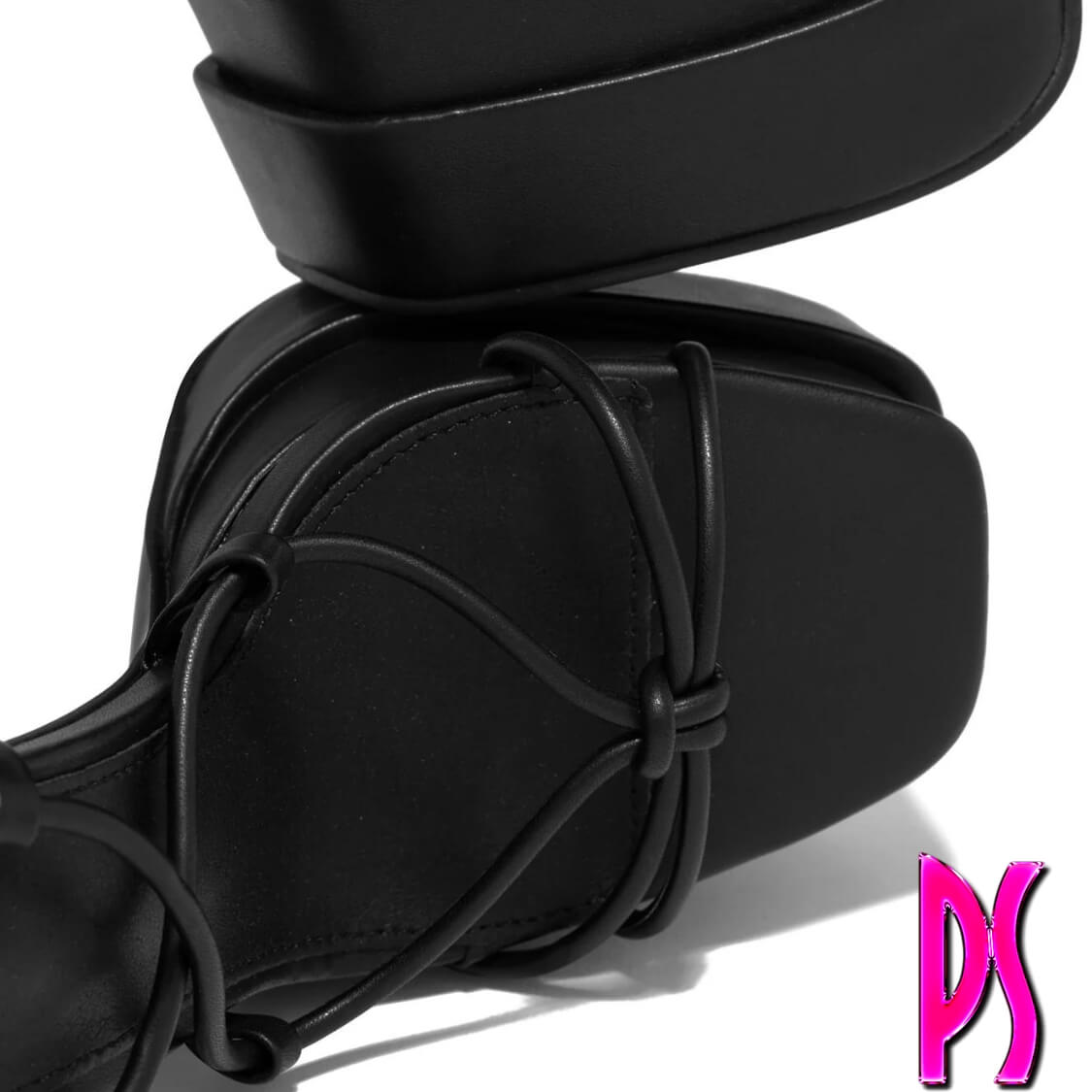 Black Lace Up Platform Block High Heels