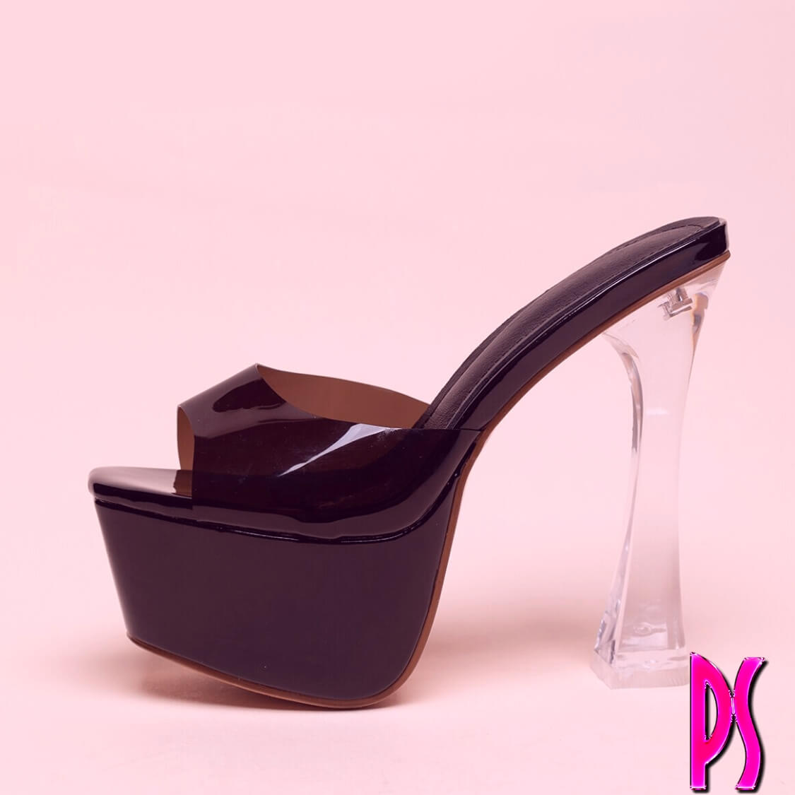 Black Platform Transparent High Heels Sandals