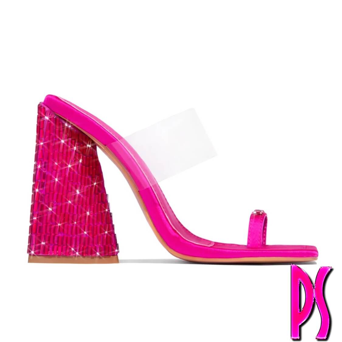 Clear Strap Triangle Embellished Heels