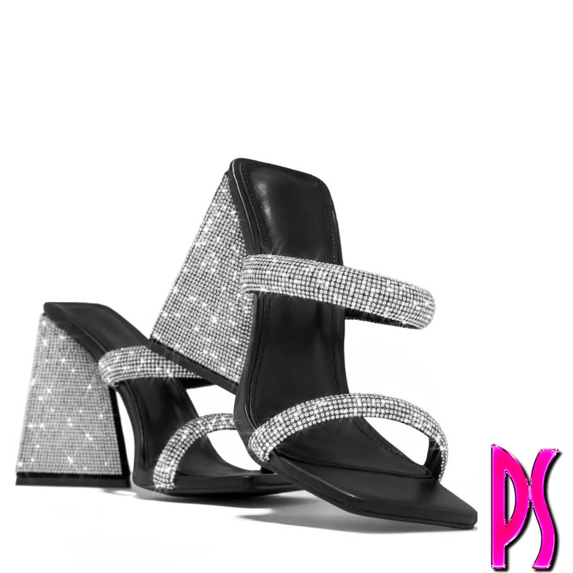 Embellished Triangle Block Heel Mules