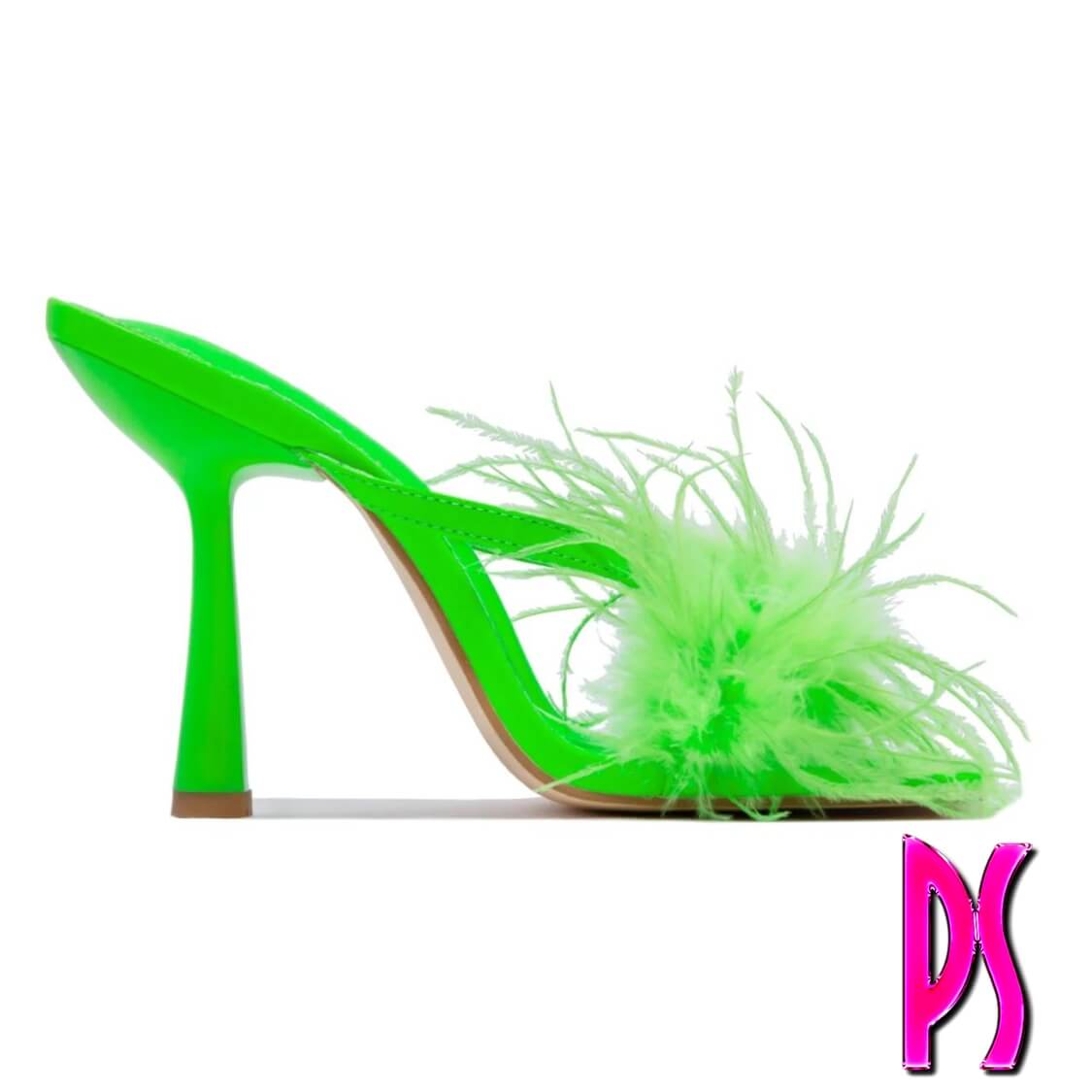 Faux Feather Fur High Heel Mules