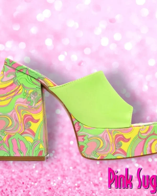 00 Green Platform Block Heel Mules