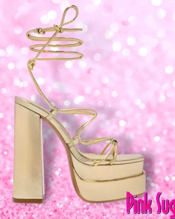 00 Lace Up Platform Block High Heels