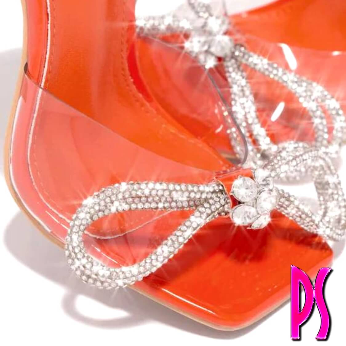 Orange Embellished Bow Strap High Heels