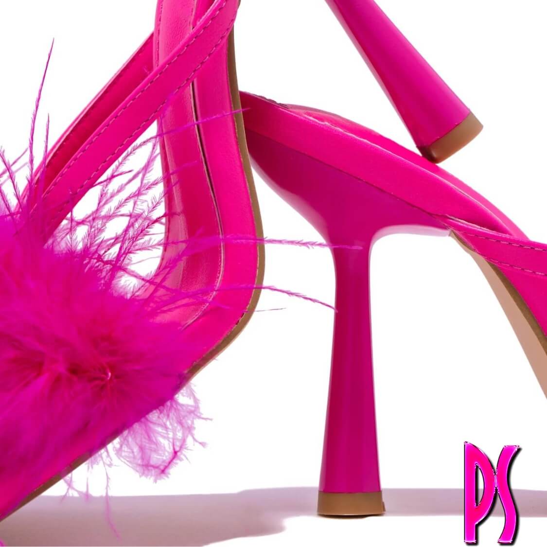 Pink Faux Feather Fur High Heel Mules