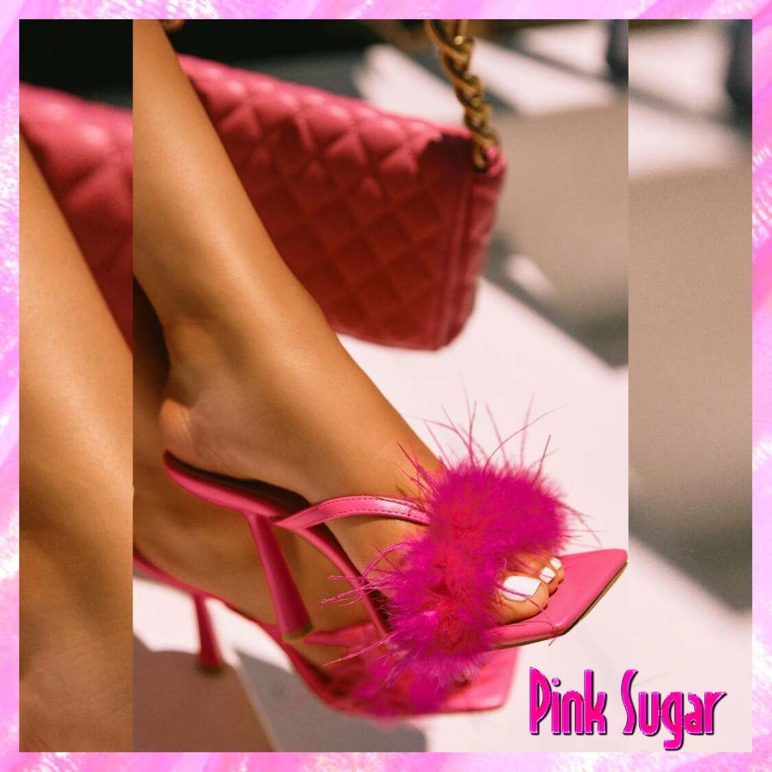 Pink Faux Feather Fur High Heel Mules
