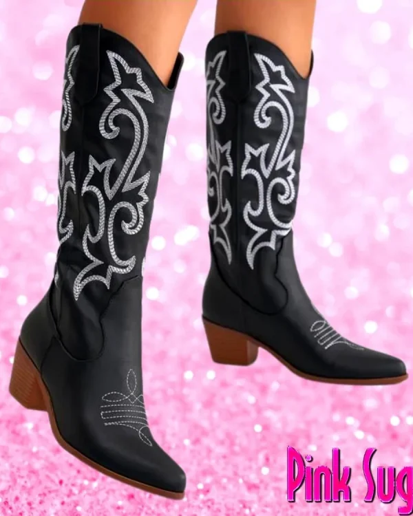 00 Stacked Heel Black Western Boots