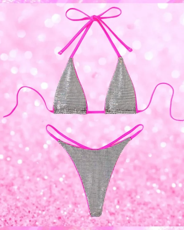 Glitter Embellished Thong Bikini Set