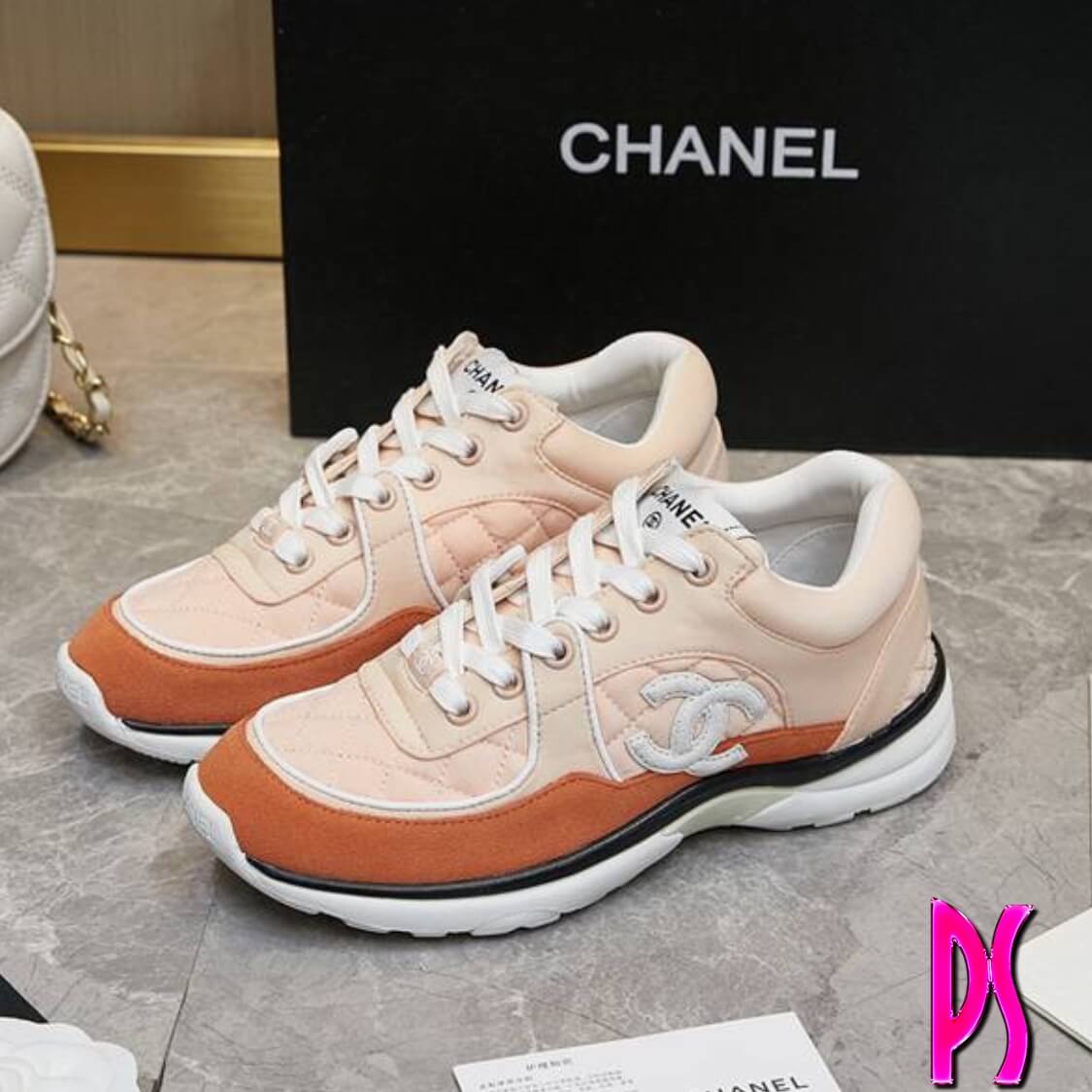 Chanel Quilted Sneakers Peach