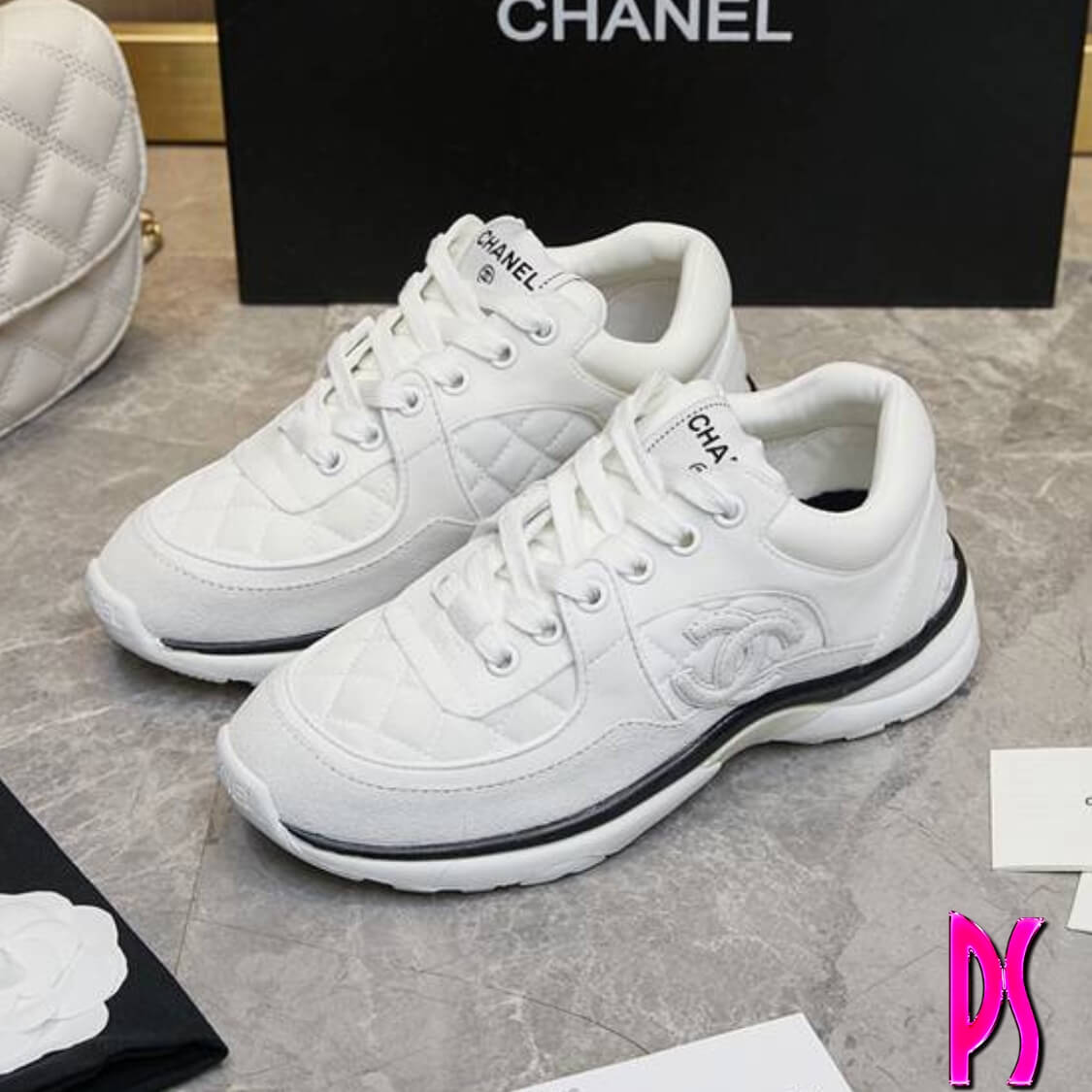Chanel Quilted Sneakers White