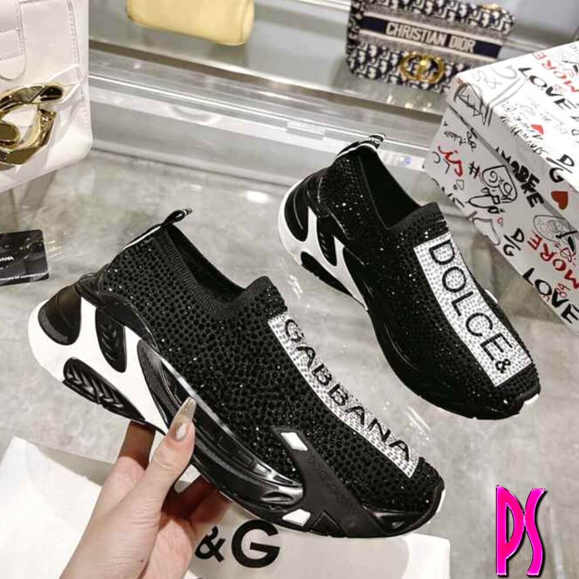 Crystal Slip On Sneakers Black