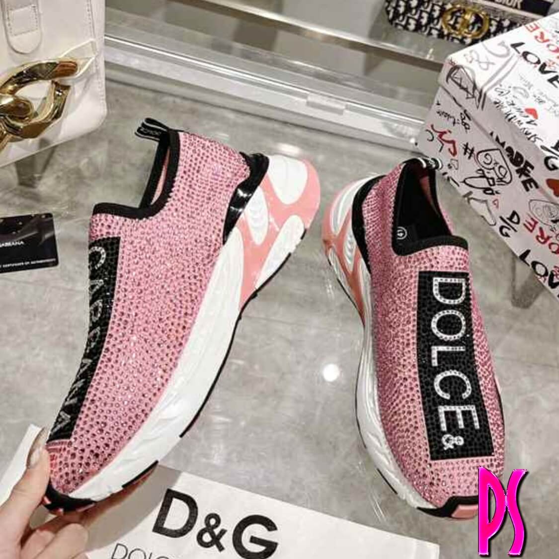 Crystal Slip On Sneakers Pink