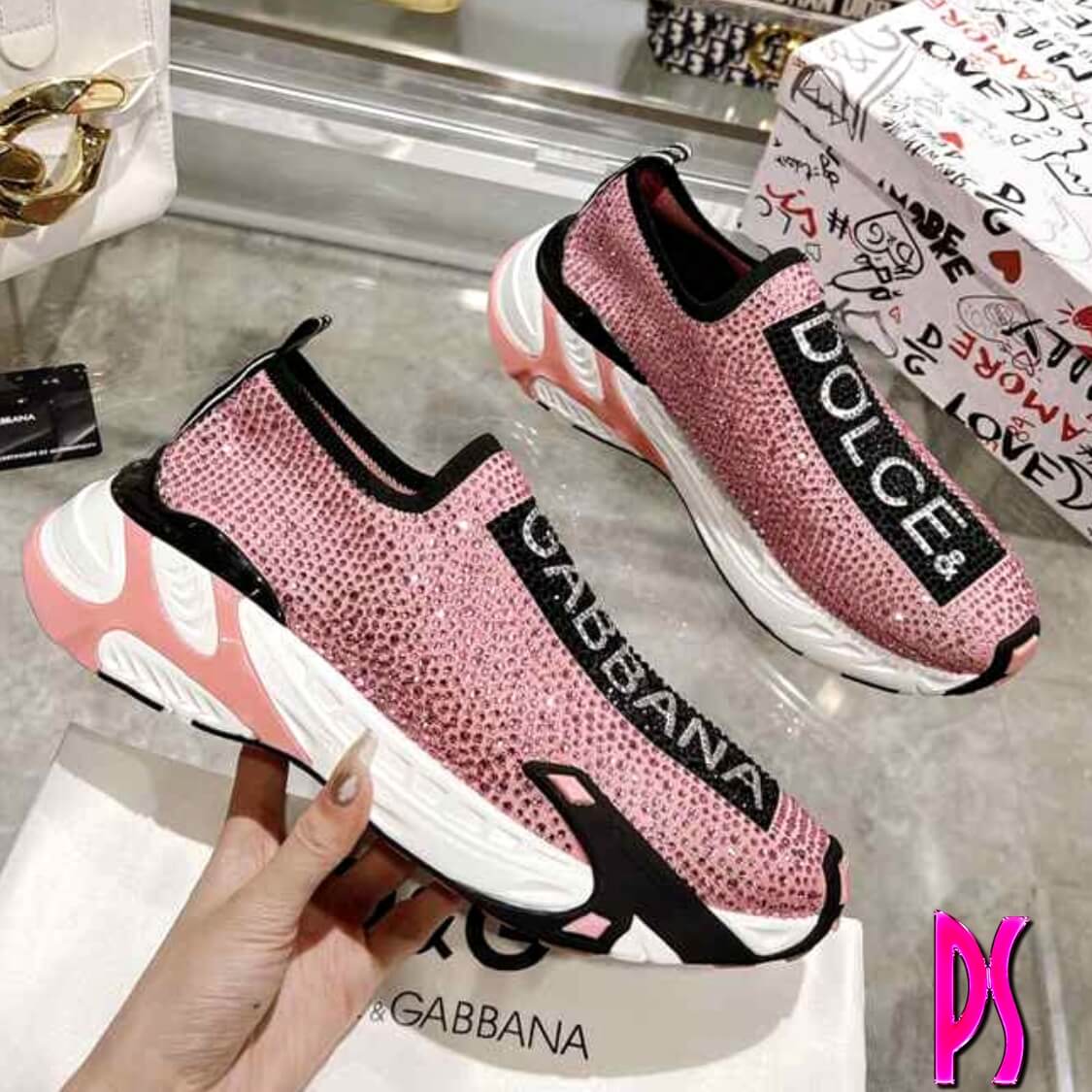 Crystal Slip On Sneakers Pink
