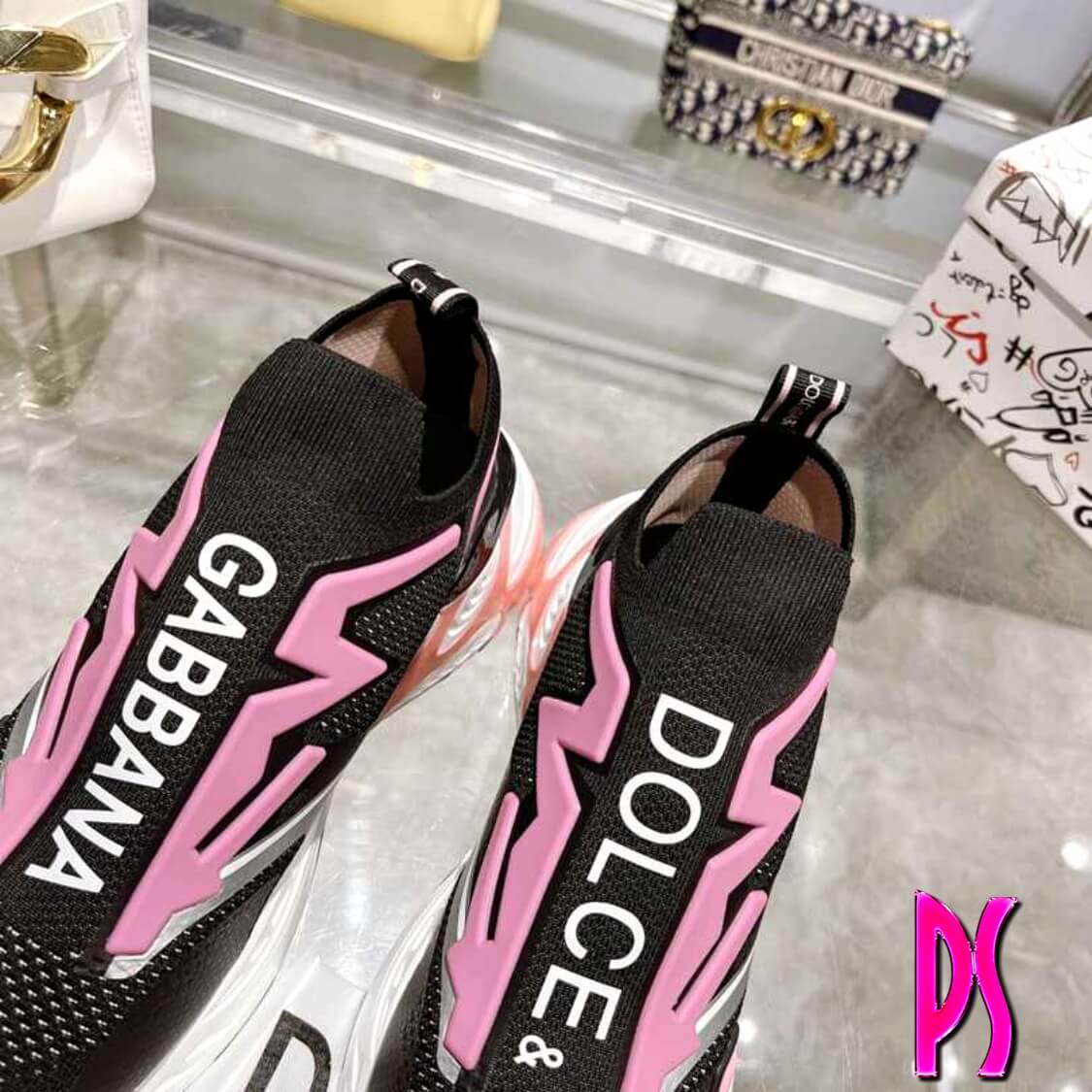 Men's Slip On Sneakers Black Pink
