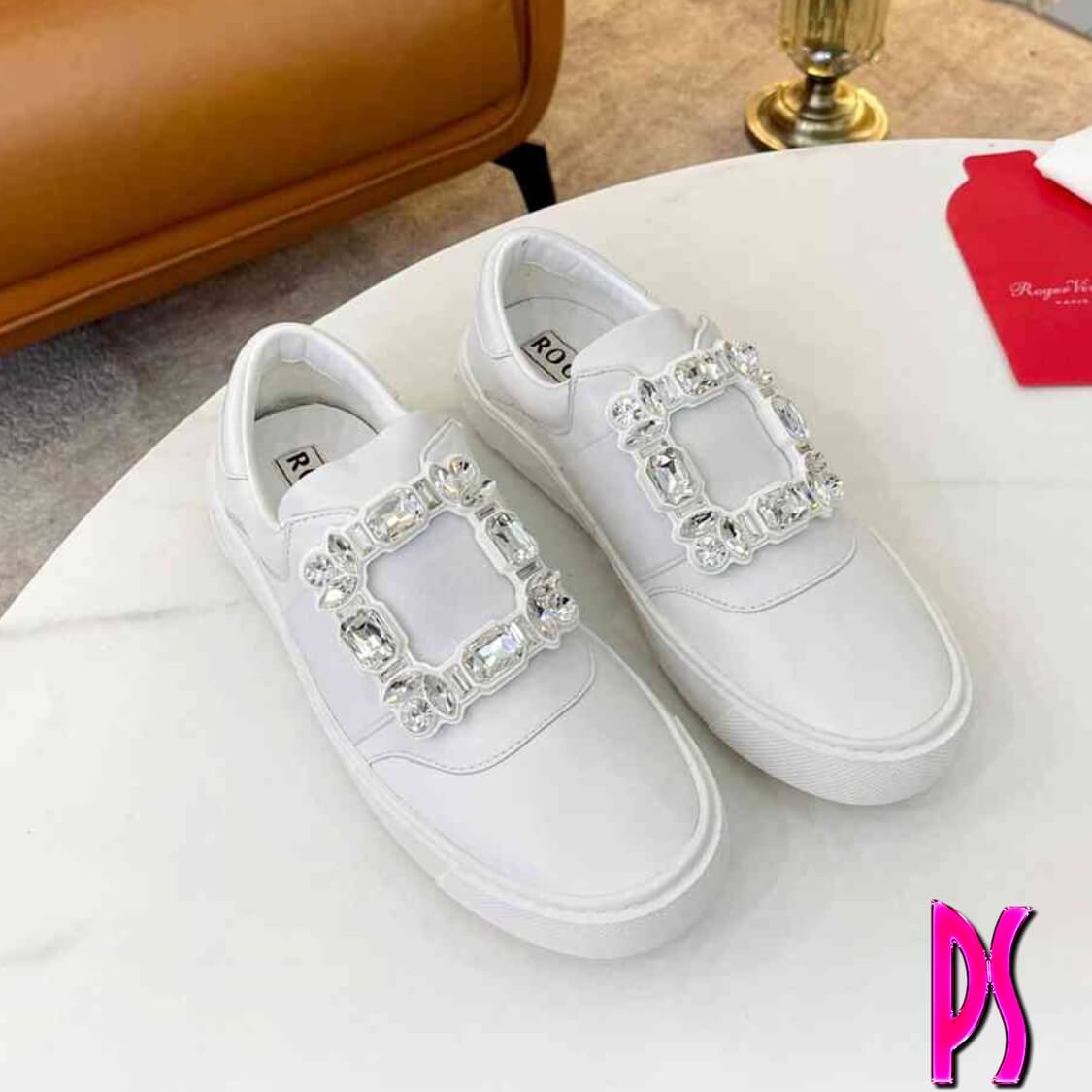 Roger Vivier Embellished Slip-On Sneakers White