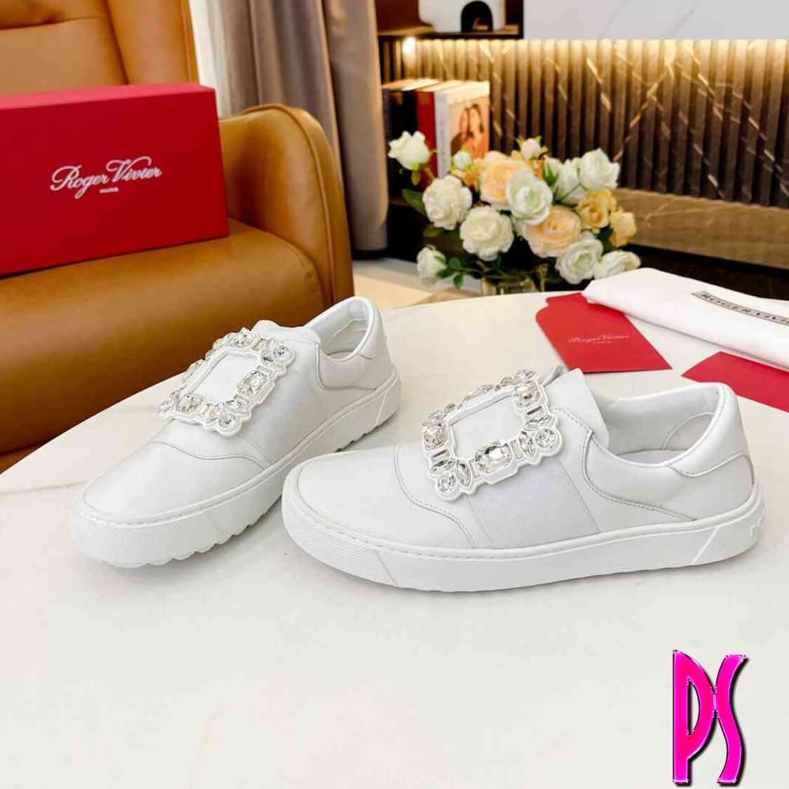 Roger Vivier Embellished Slip-On Sneakers White