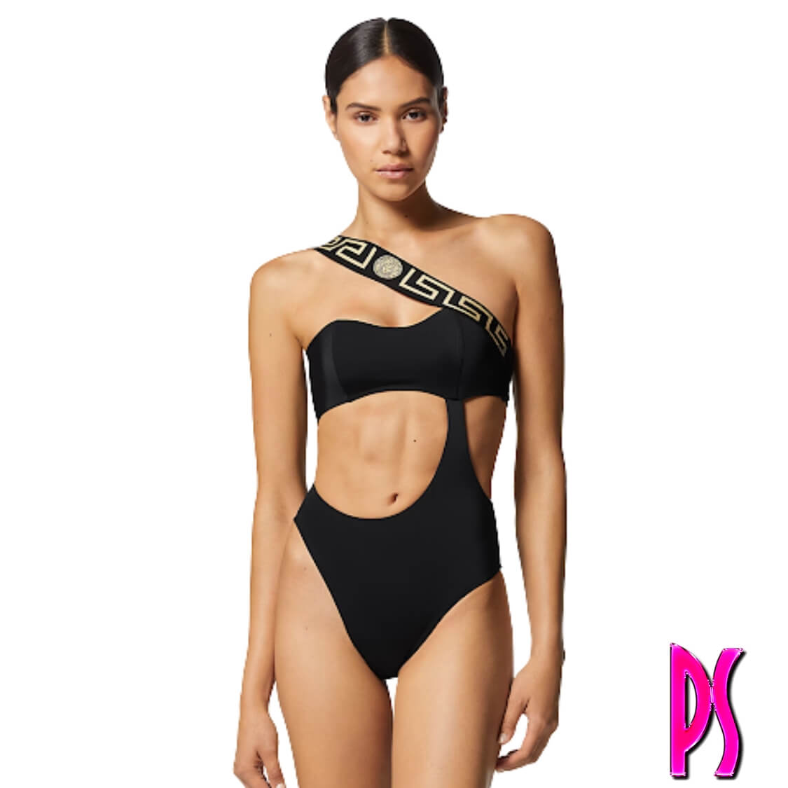 Versace Greca Border Shoulder One Piece Swimsuit 