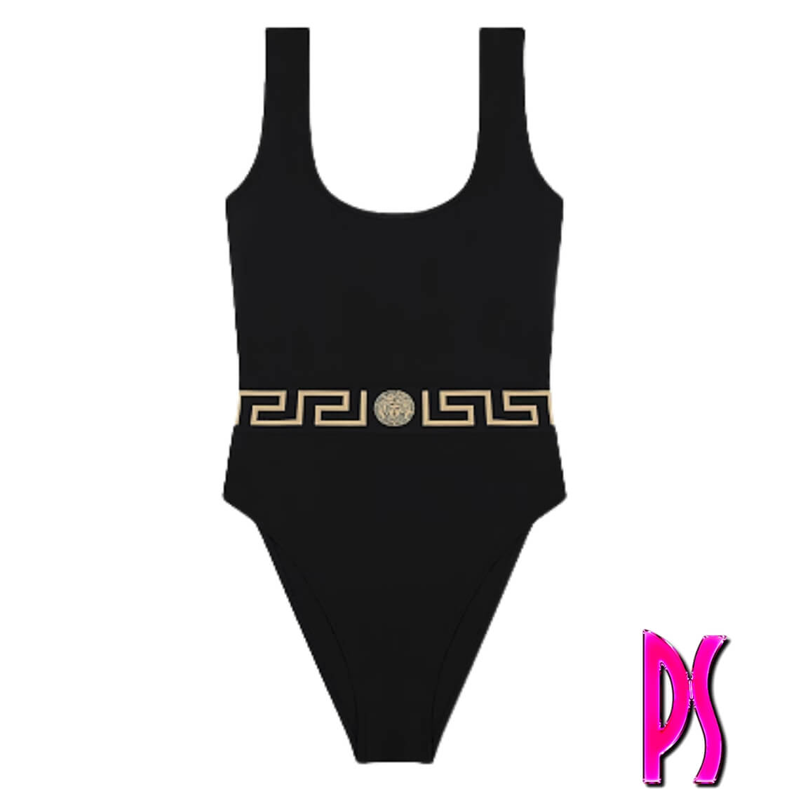 logo waist swimsuit black