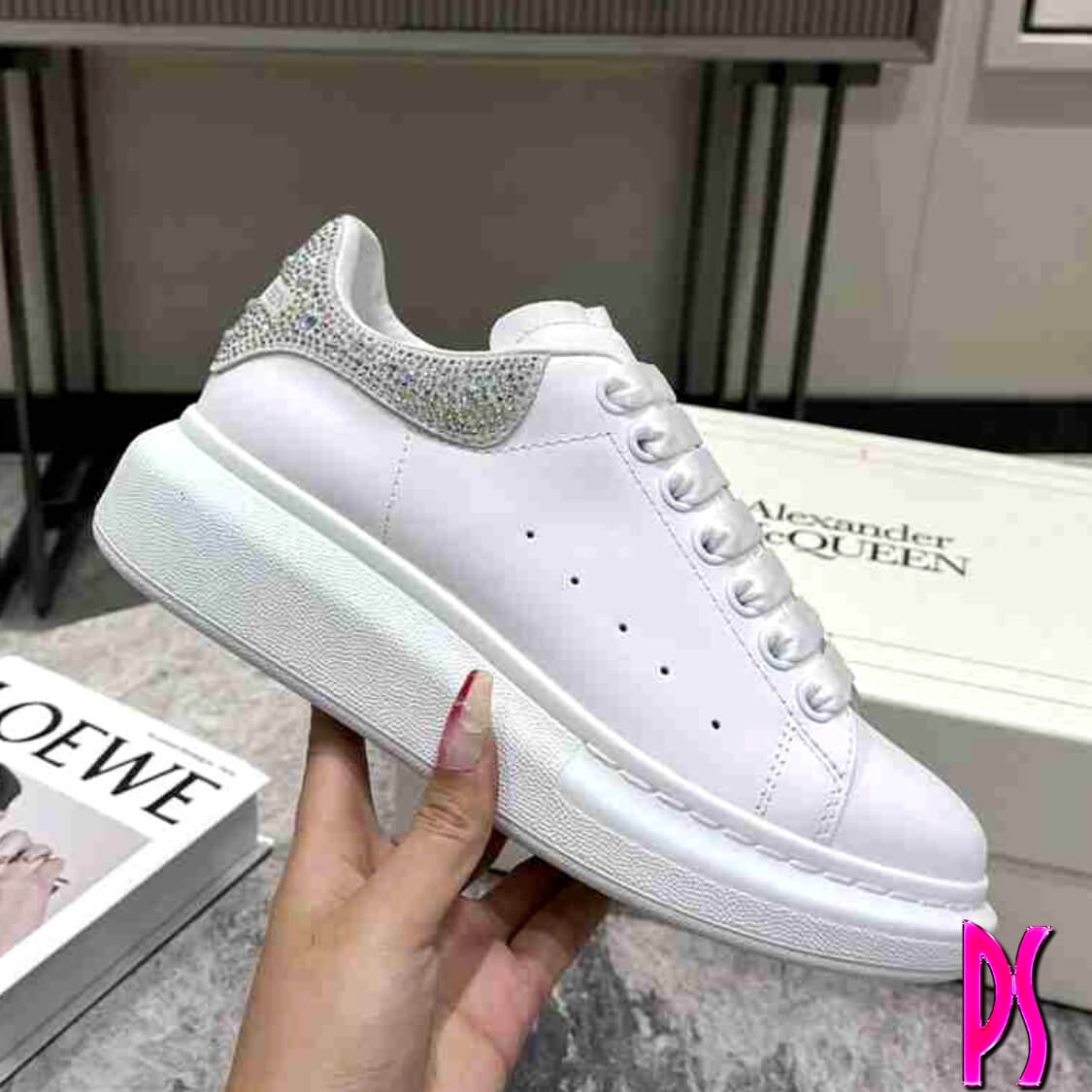 White Sneakers With Crystals 
