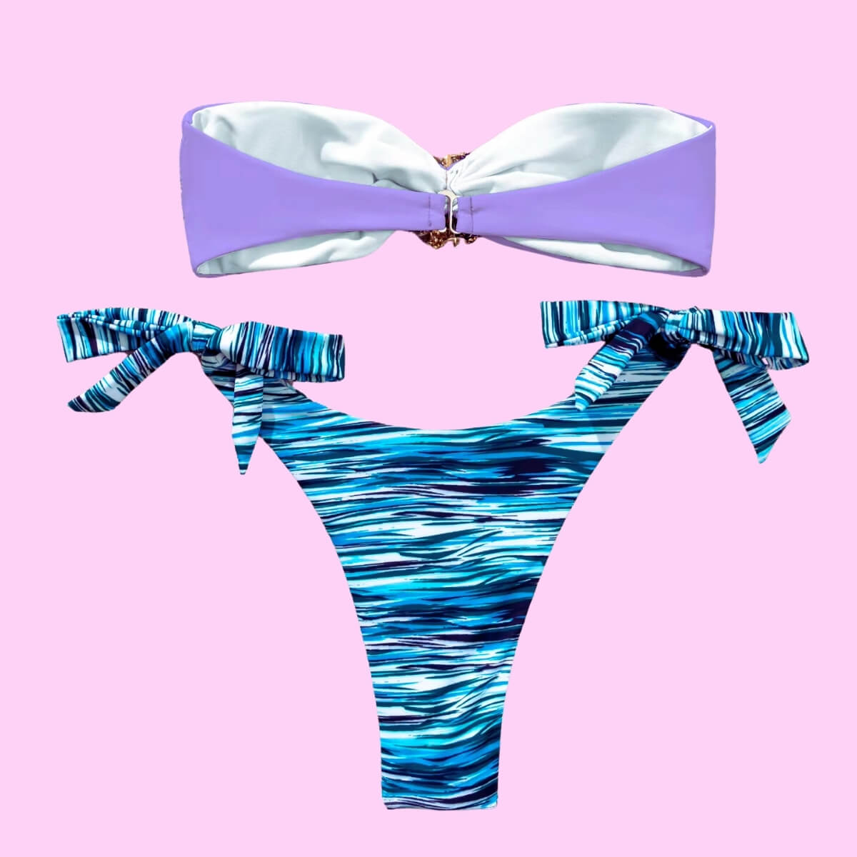 Crystal Bandeau Bikini Set In Purple