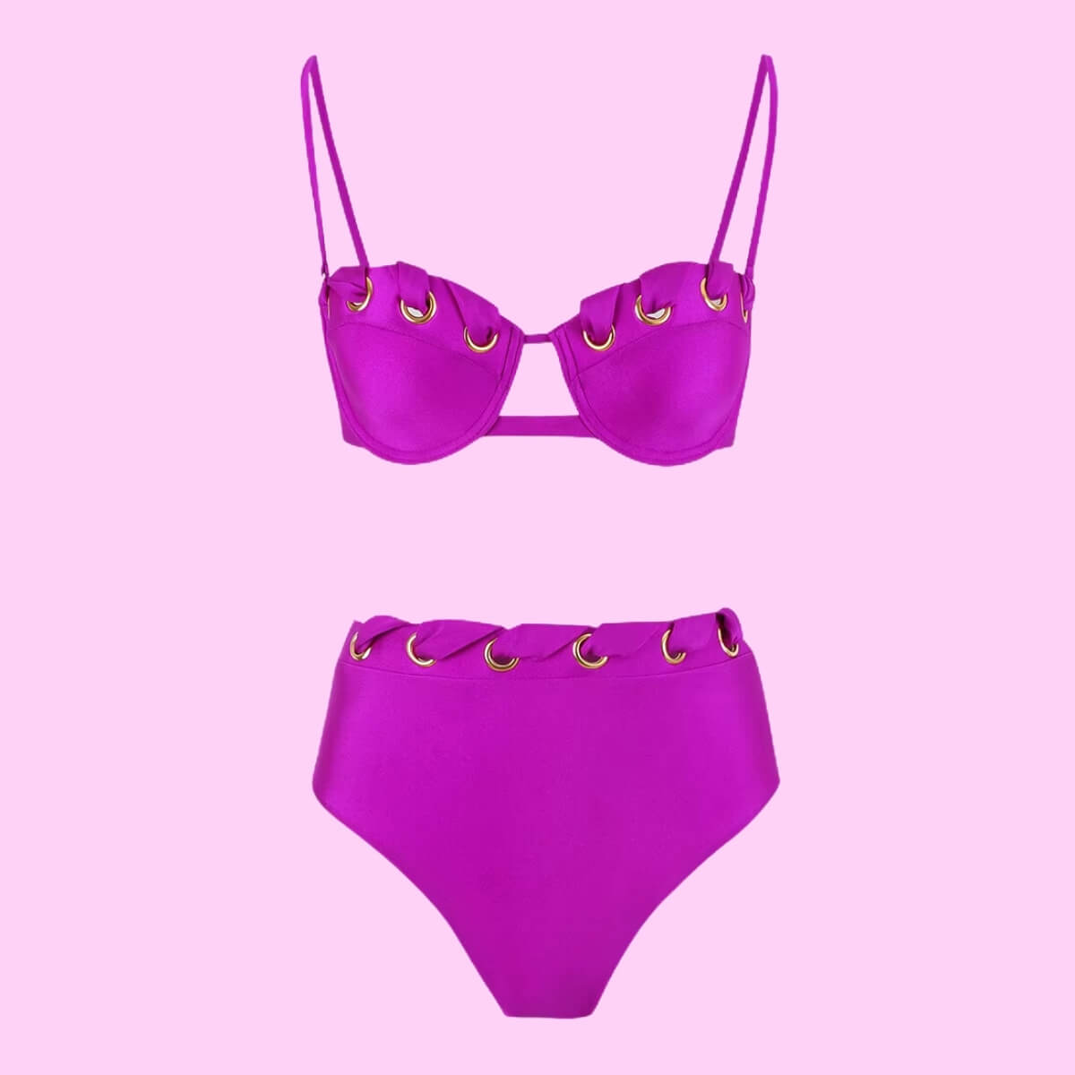 Eyelet Balconette Push Up Bra Bikini Set