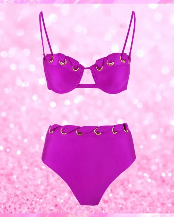Eyelet Balconette Push Up Bra Bikini Set