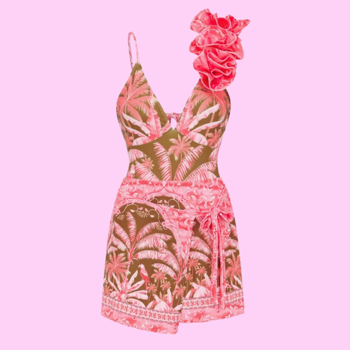 Palm Tree Deep V One Piece Swimsuit