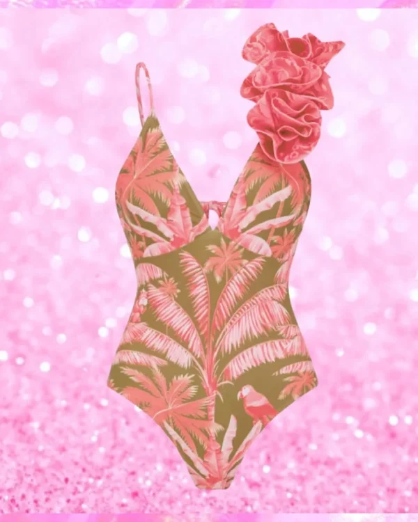 Palm Tree Deep V One Piece Swimsuit