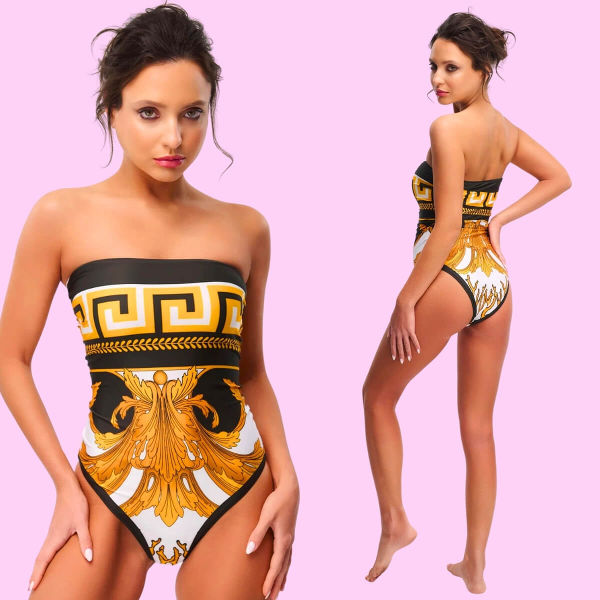 Barocco Printed One Piece Swimsuit With Maxi Sarong
