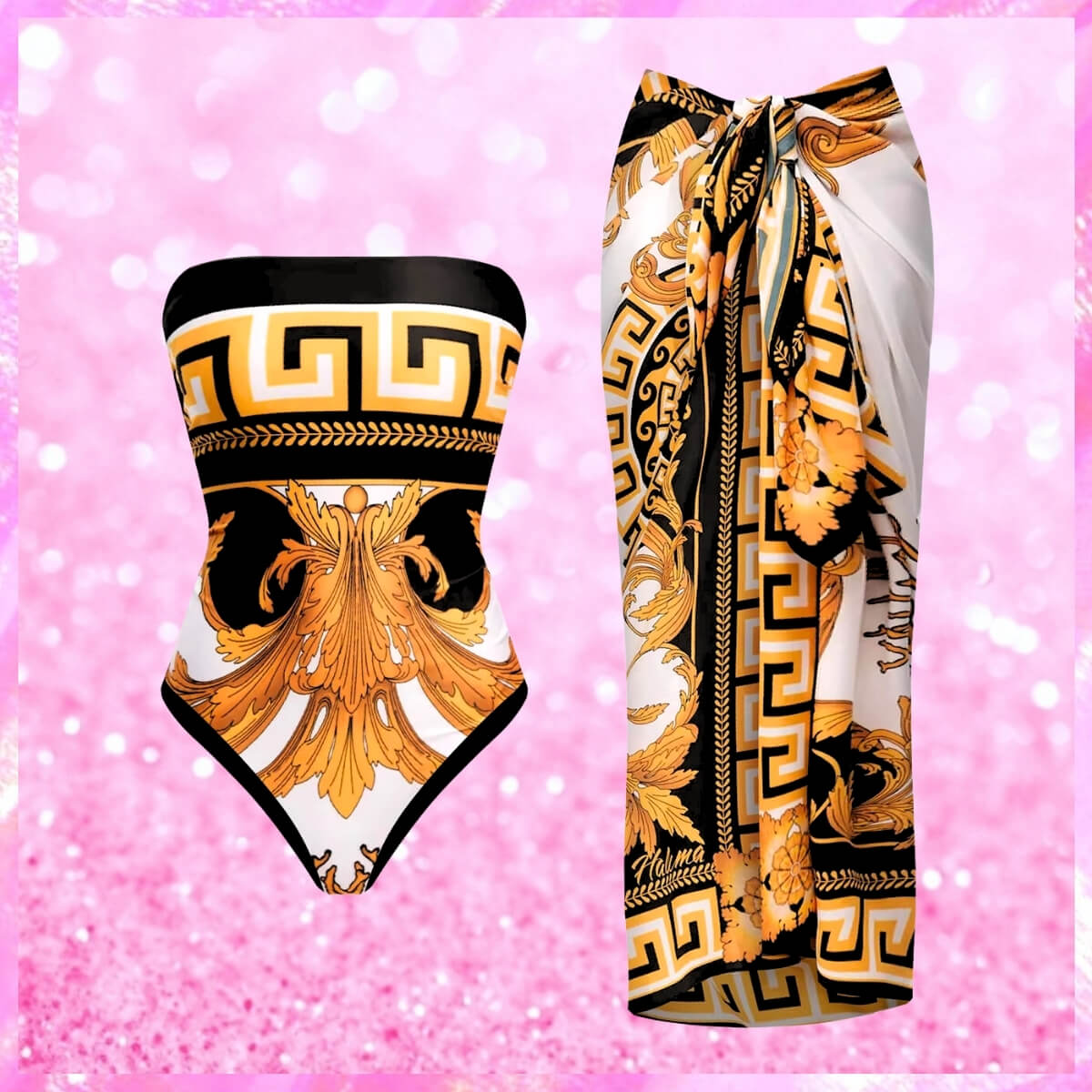 Barocco Printed One Piece Swimsuit With Maxi Sarong