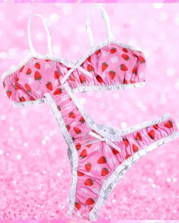 Pink Sugar Strawberry Print 2 Piece Bikini Set
