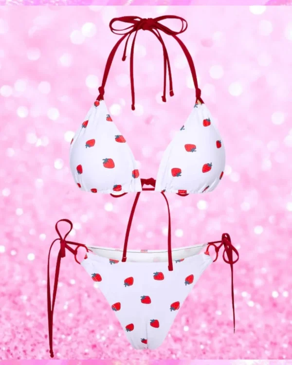 Strawberry Print Two Piece Bikini Set