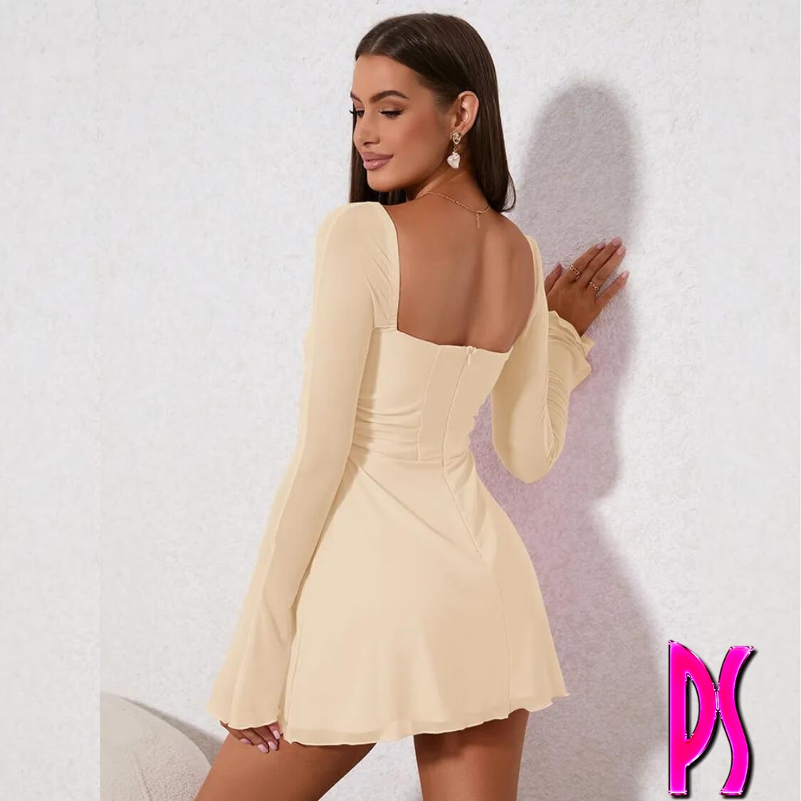 Cream Tie Front Mesh Dress