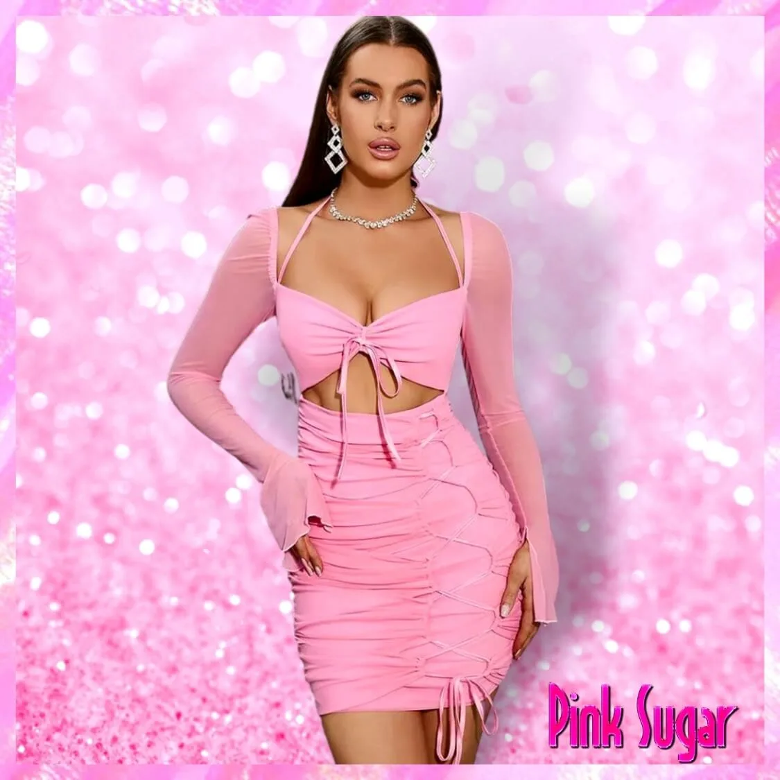 Cut Out Lace Up Front Ruched Bodycon Dress
