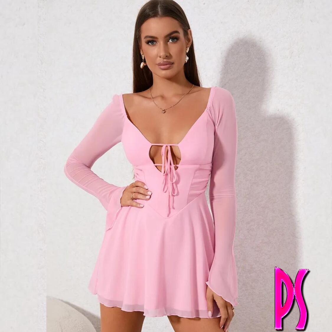 Tie Front Mesh Dress
