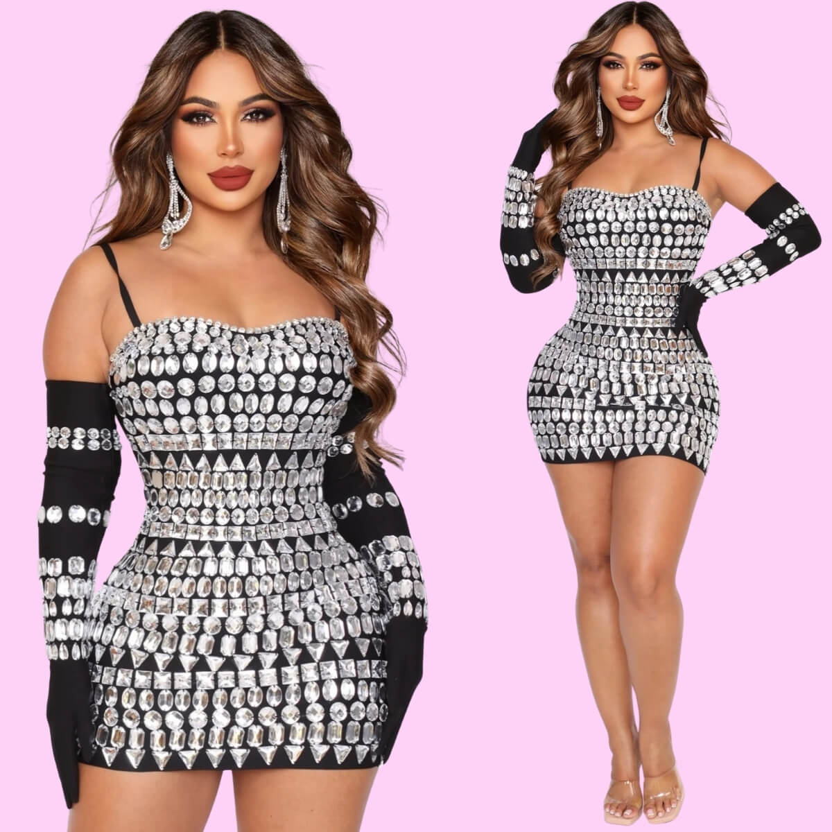 Crystal Embellished Mini Dress
