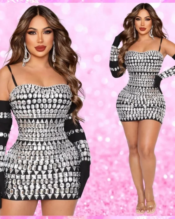 Crystal Embellished Mini Dress