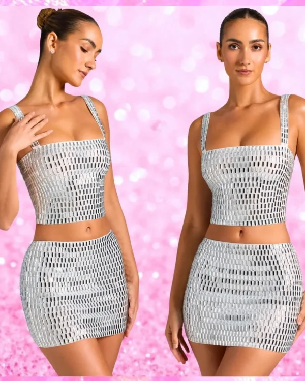 Embellished Cami Micro Mini Skirt Set