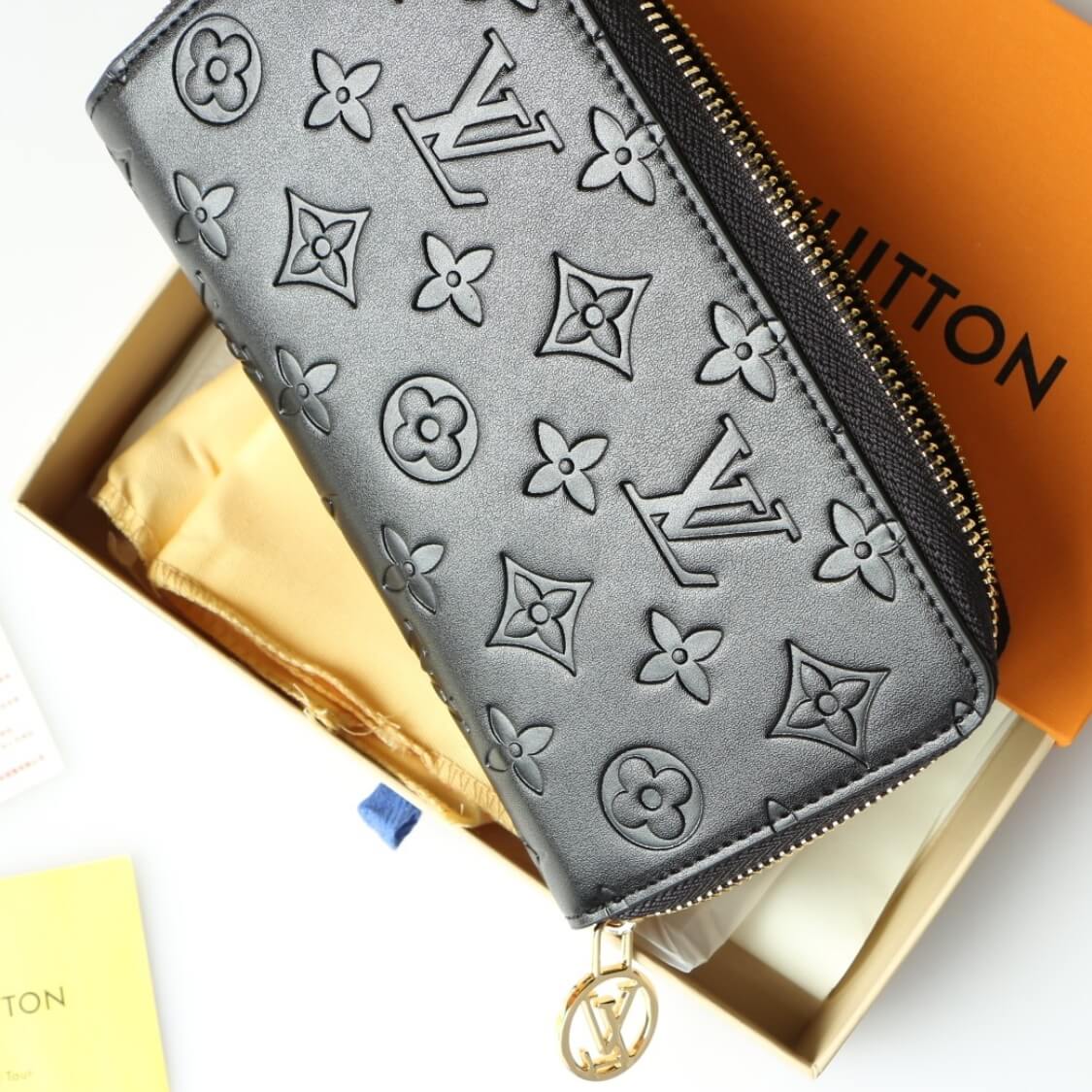 Embossed Zip Around Wallet In Black